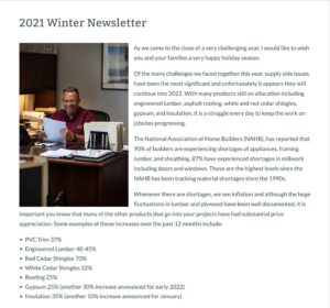 2021 Winter Newsletter